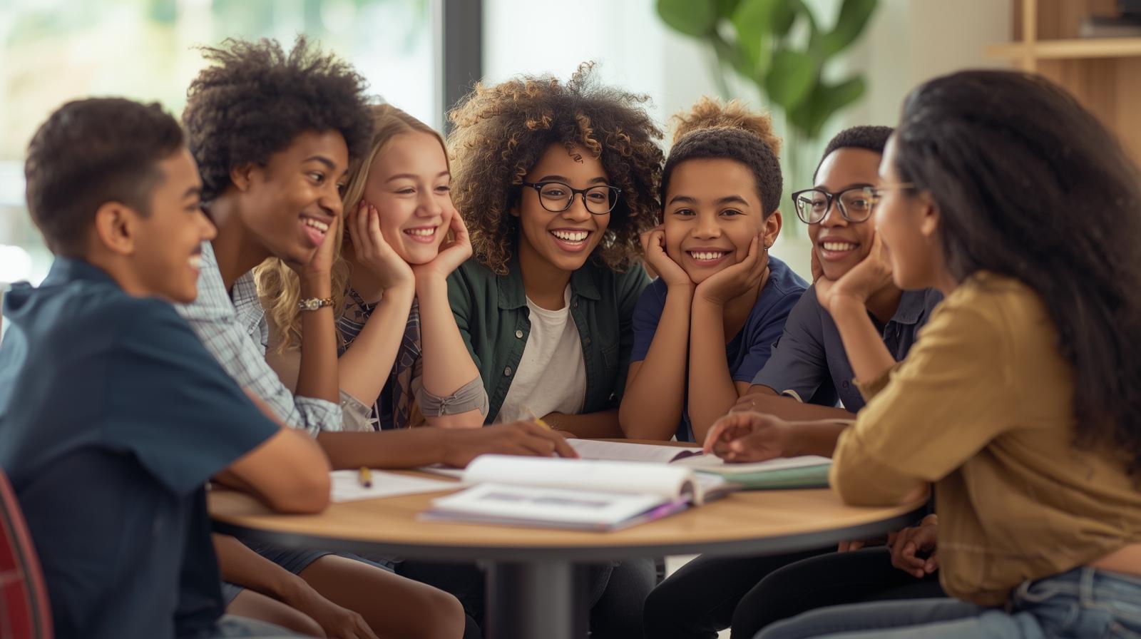 our-story-01 create-image-of-youth-in-a-group-of-seven-on-a-round-table-excited-about-their-academic-and-emotional-achievements-make-it-multicultural-1